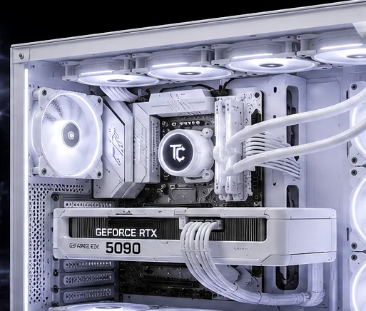 RGB lighting inside a white gaming computer